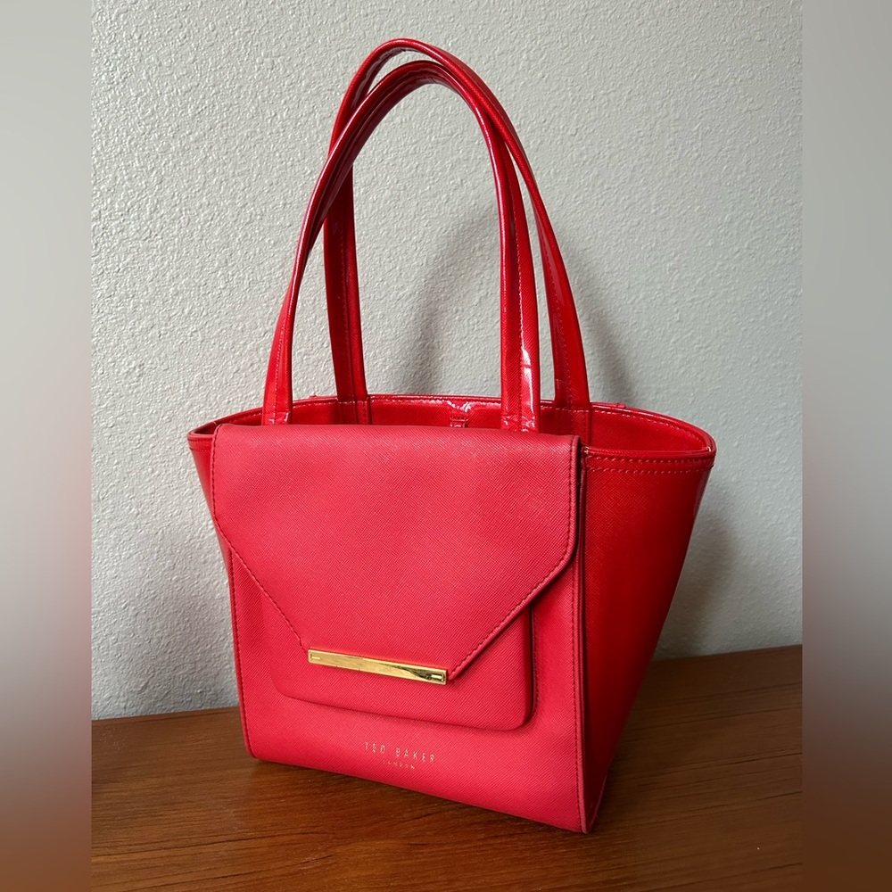 Ted Baker Saffiano Leather Structured Tote W/ Envelope Pocket & Floral Lining